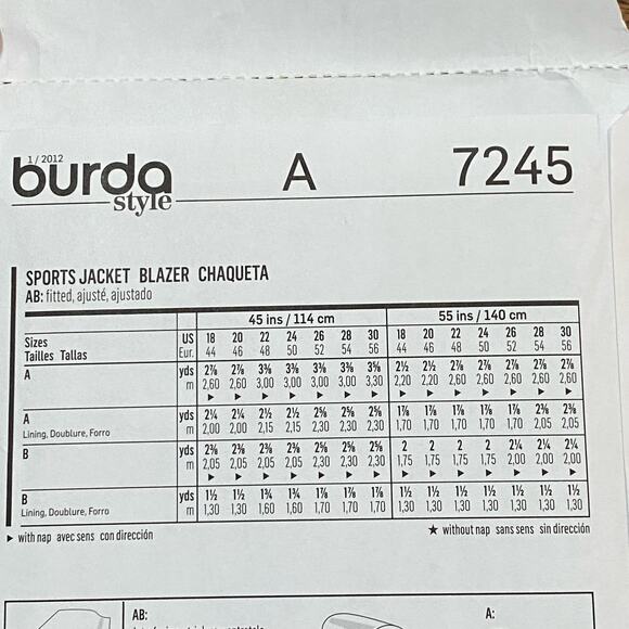 Burda sewing pattern #7245 blazer jacket short or long UNCUT Plus Size US 18-30 - Picture 6 of 7